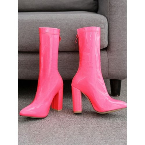 Neon Candy Color Back Zip Chunky Heeled ...