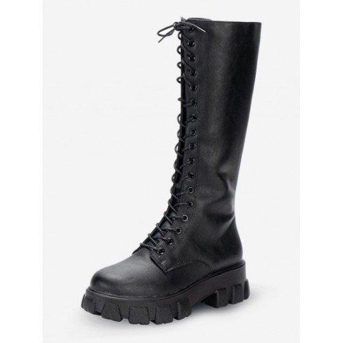 Lace Up Platform Side Zip Combat Boots