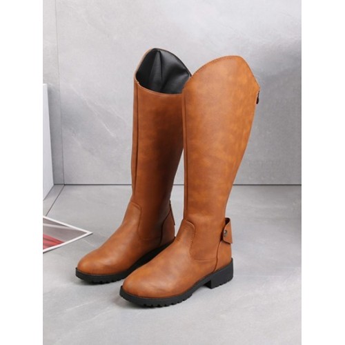 Back Zip Knee Length Vintage Chunky Boot...