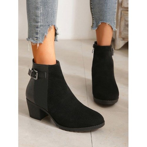 Minimalist Zip Side Buckle Chunky Heel B...