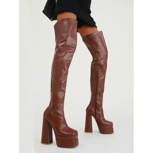 Platform Square Toe Over-the-knee Boots