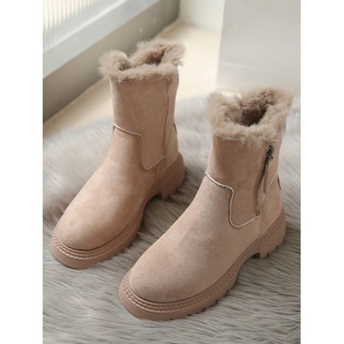 Faux Suede Fleece Lined Lug Sole Boots