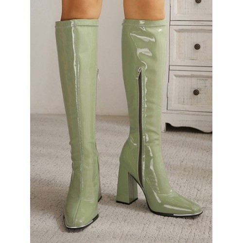 Side Zip Chunky Heeled Knee High Boots