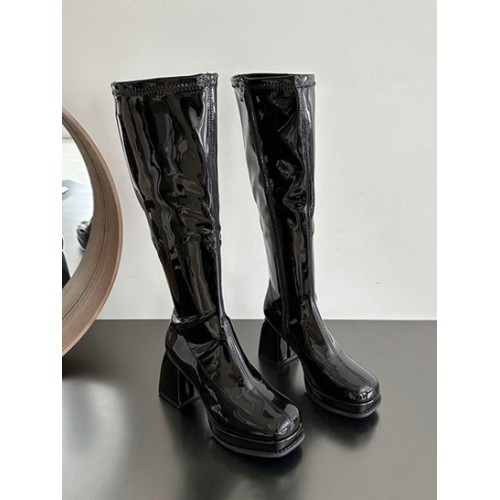 Chunky Heel Square Toe Knee Boots