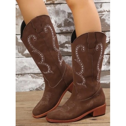 Embroidered Chunky Heel Western Cowboy B...