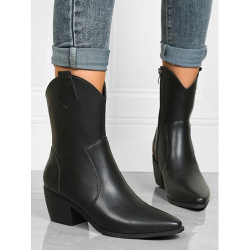 Side Zip Chunky Heeled Western Boots