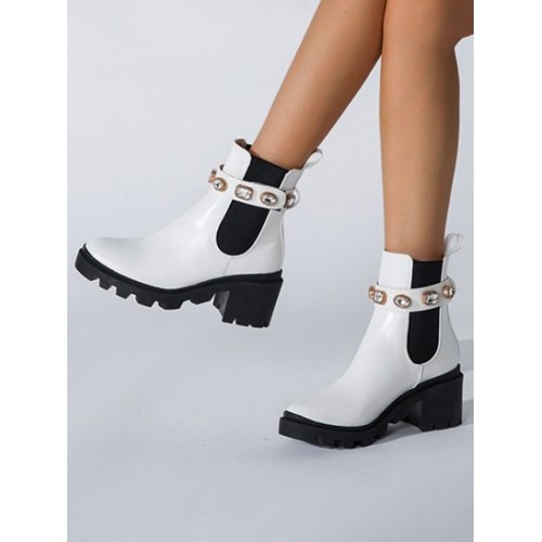 Crystal Embellished Lug Sole Combat Boot...