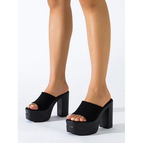 Platform Chunky Heel Peep Square Toe San...