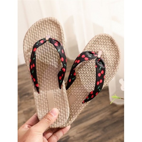 Cherry Print Espadrilles Straw Flip Flop...