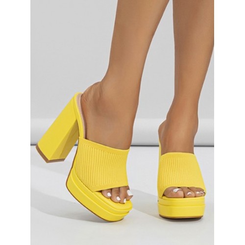 Platform Chunky Heel Open Square Toe Kni...