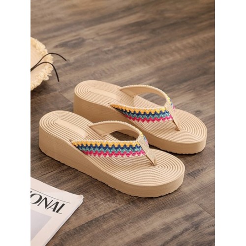 Wedge Platform Straw Beach Vacation Flip...