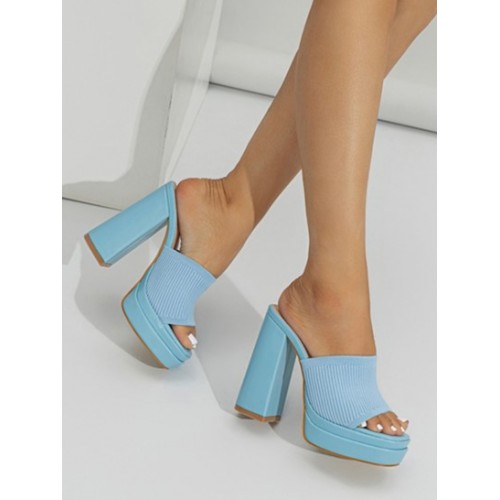 Open Peep Toe Platform Chunky Heeled Sli...