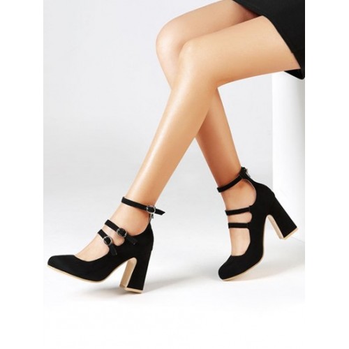 Chunky Heel Ankle Strap Pumps