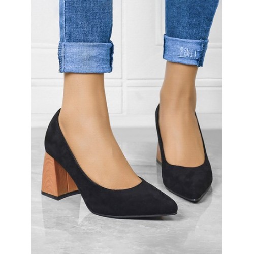 Pointed Toe Slip On Chunky Heeled Pumps