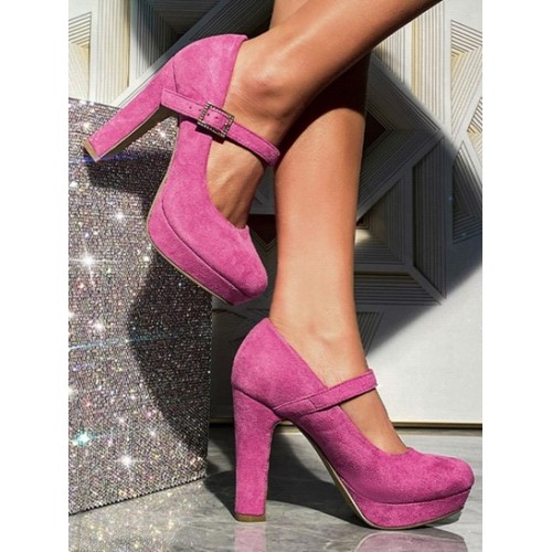 Suede Chunky Heel Mary Jane Pumps