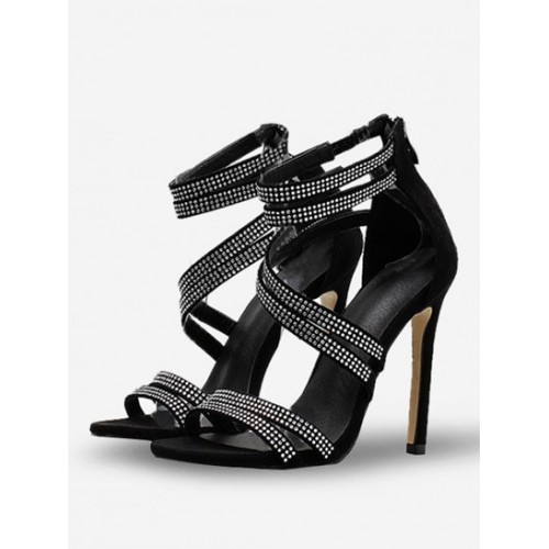 Rhinestone Design Stiletto Heels Strappy...