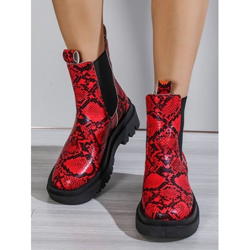 Snakeskin Pattern Slip On Ankle Boots