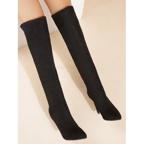 Faux Suede Stiletto Heel Knee Length Boots