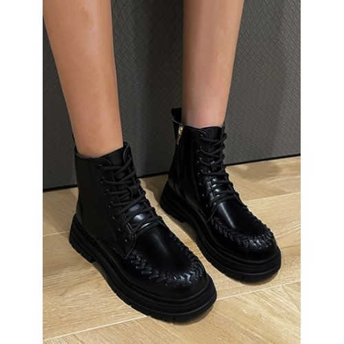 Topstitching Side Zip Lace Up Combat Boots