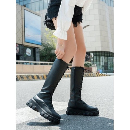 Lace Up Platform Side Zip Combat Boots