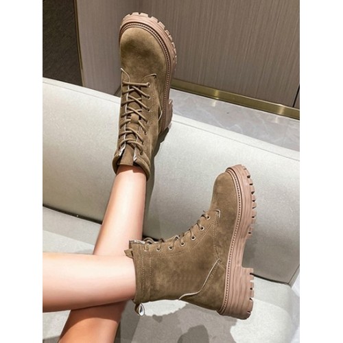 Lace Up Faux Suede Combat Boots