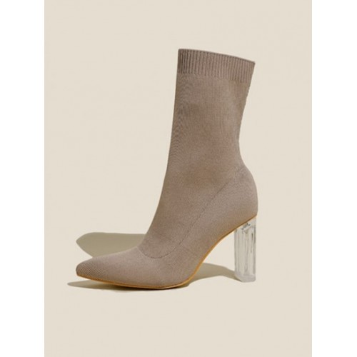 Stretch Knit Clear Heel Sock Boots