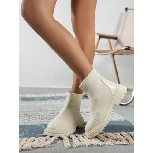 Stretch Slip On Platform Ankle Boots