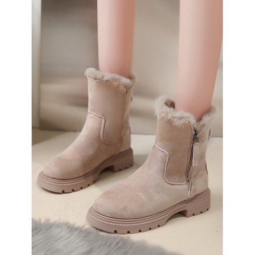 Faux Suede Fleece Lined Lug Sole Boots