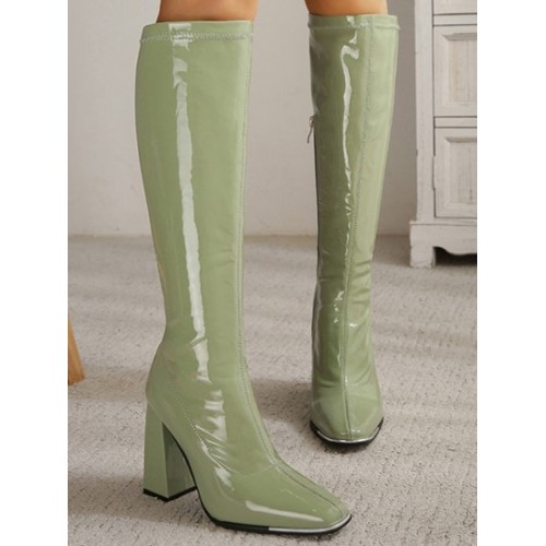 Side Zip Chunky Heeled Knee High Boots