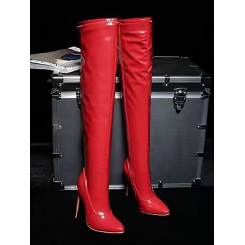 Side Zip Stiletto Heel Pointed Toe Over-the-knee Boots