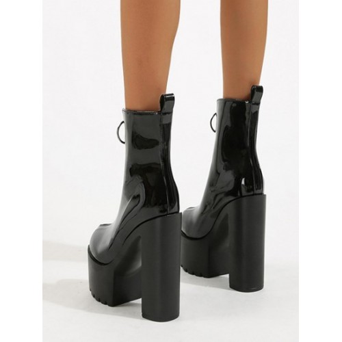 Zip Front Patent Leather Platform Boots