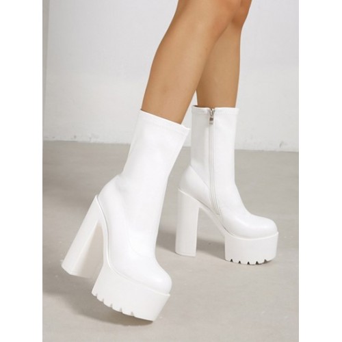 Solid Color Platforme High Heel Zip Boots