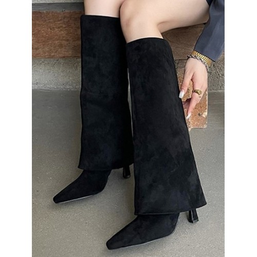 Faux Suede Foldover Calf Boots