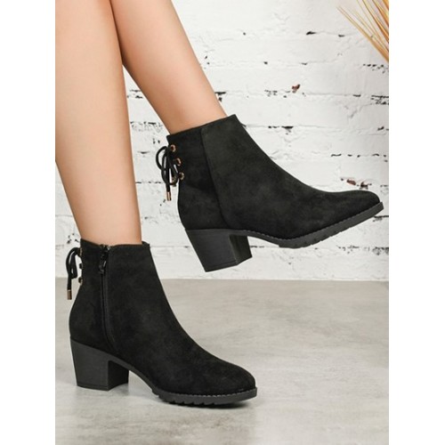 Lace Up Back Side Zip Chunky Heeled Ankle Boots