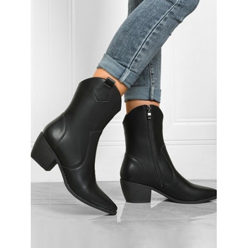 Side Zip Chunky Heeled Western Boots