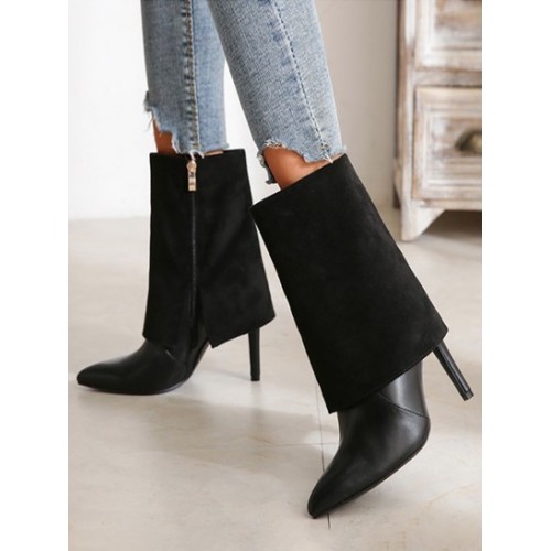 Stiletto Heel Pointed Toe Fold Over Boots