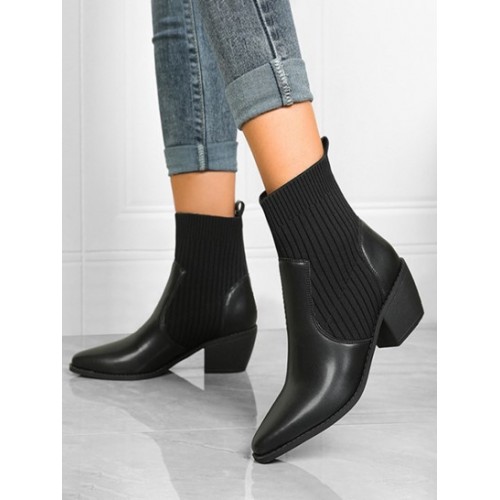 Stretch Chunky Heeled Socks Style Slip On Boots