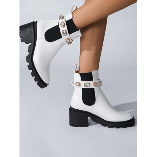 Crystal Embellished Lug Sole Combat Boots