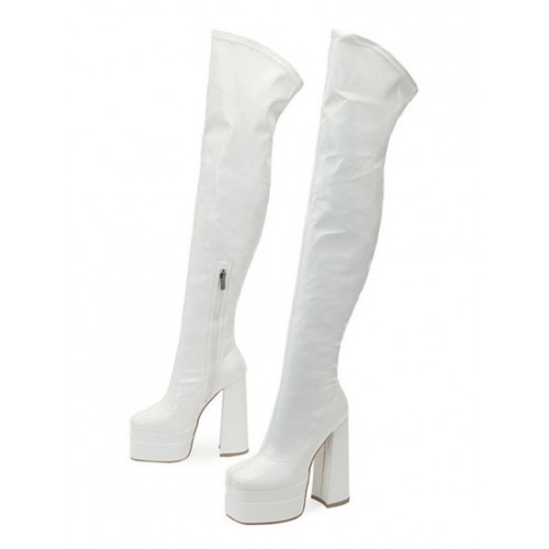 Stretchy Patent Leather Over The Knee Platform Boots