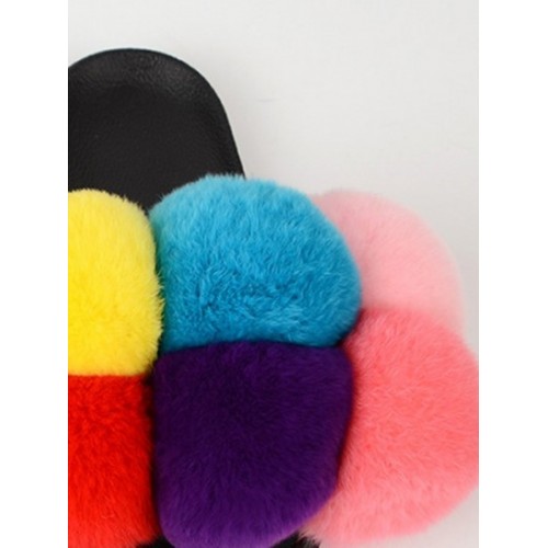 Colorful Faux Fur Fuzzy Fluffy Furry Slip On Slides