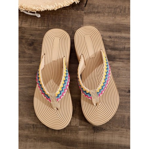 Wedge Platform Straw Beach Vacation Flip Flops