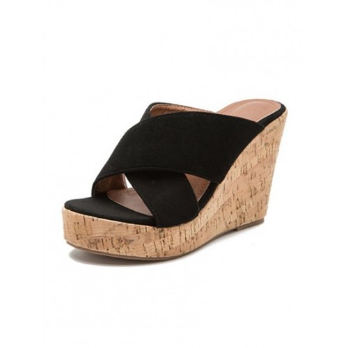 Faux Suede Slide Wedge Sandals