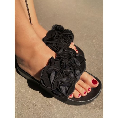 3D Floral Rosette Thick Bottom Slippers