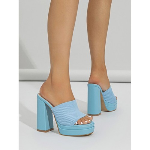 Open Peep Toe Platform Chunky Heeled Slip On Slides Sandals