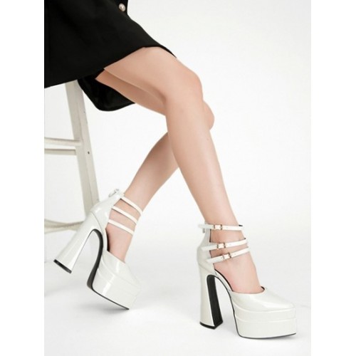 Pointed Toe Multi-straps Buckle Design Platform High Heels