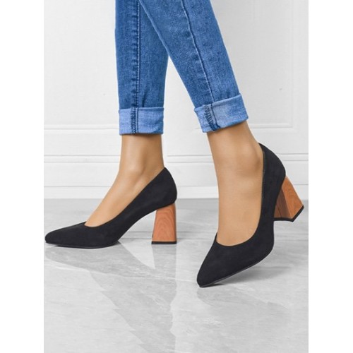 Pointed Toe Slip On Chunky Heeled Pumps