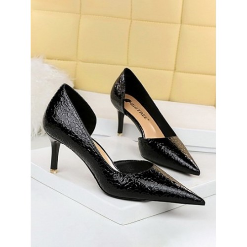 Embossed Heeled Party Pointed Toe Pumps