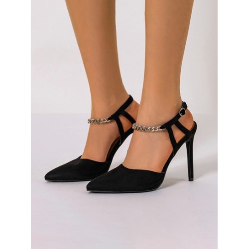 Pointed Toe Chains Strappy Strap Faux Suede Stiletto Pumps