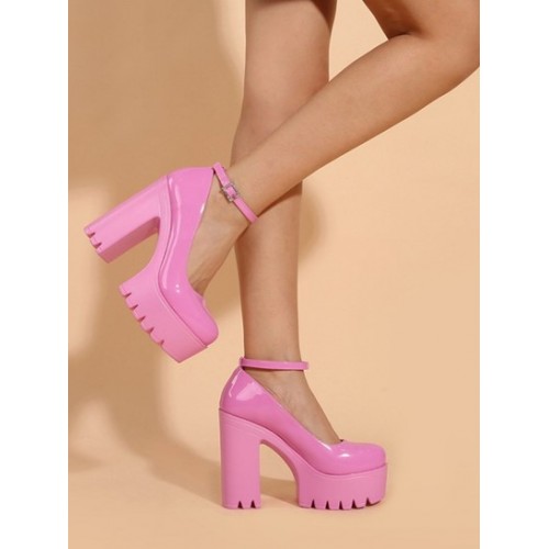 Ankle Strap Chunky Heeled Platform Pumps