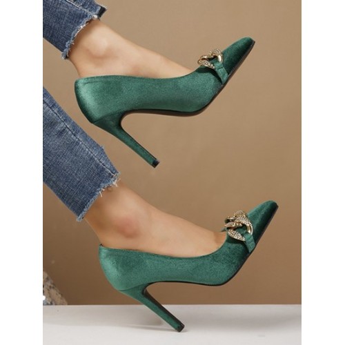 Chain Embellished Velvet Stiletto Pumps